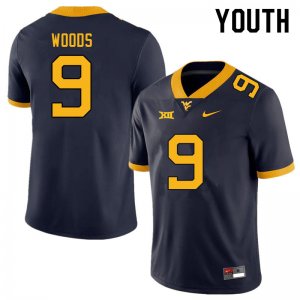 Youth West Virginia Mountaineers NCAA #9 Charles Woods Navy Authentic Nike Stitched College Football Jersey YW15N63DW